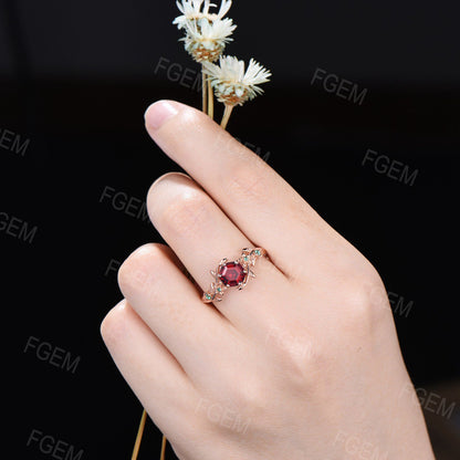 Branch Design Ruby Gemstone Jewelry 10K Rose Gold Nature Inspired Leaf Ruby Engagement Rings Anniversary Ring For Women July Birthstone Gift