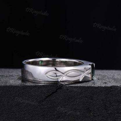 Natural Green Tourmaline Mens Engagement Ring White Gold Princess Cut Infinity Knot Mens Wedding Band Solitaire October Birthstone Men Ring