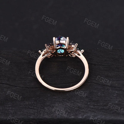1.5ct Oval Cut Color-Change Alexandrite Cluster Engagement Rings 10K Rose Gold Vintage Marquise Moss Agate Wedding Ring June Birthstone Gift