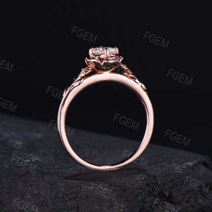 0.5CTW Rose Flower Brilliant Diamond Engagement Ring Nature Inspired Leaf Round Lab Grown Diamond Ring 14K Rose Gold Floral Emerald Ring IGI Certificate Wedding Ring