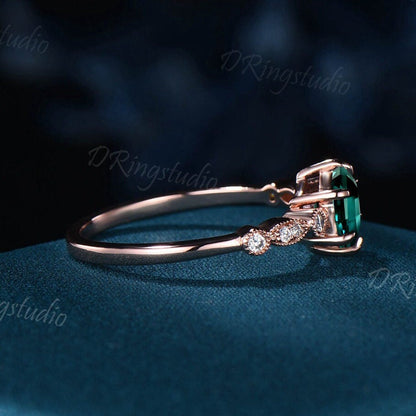 1ct Hexagon Emerald Engagement Ring Vintage Rose Gold Art Deco Milgrain Ring Green Stone Promise Anniversary Ring Personalize Gift for Women