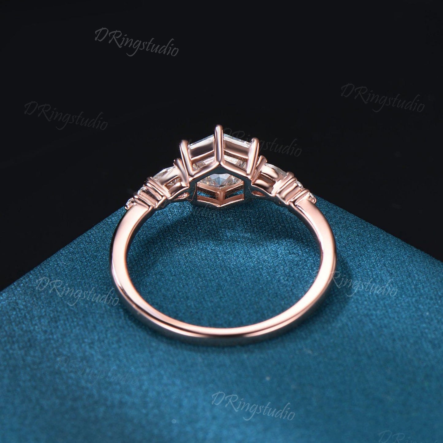 Hexagon Red Ruby Engagement Ring Rose Gold Minimalist Ring Simulated Diamond Wedding Ring Art Deco Unique Anniversary Gift for Women