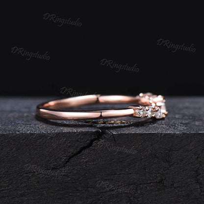 Moissanite Cuff Band|14K Solid Gold Open Stacking Band|Dainty Open Stacking Wedding Band Women|Vintage Pattern Curved Matching Wedding Band