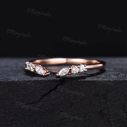 Moissanite Cuff Band|14K Solid Gold Open Stacking Band|Dainty Open Stacking Wedding Band Women|Vintage Pattern Curved Matching Wedding Band