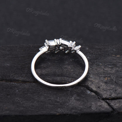 Vintage Alexandrite Pearl Wedding Band 10K Rose Gold Baguette Alexandrite Cluster Wedding Ring Dainty Art Deco Half Eternity Minimalist Ring