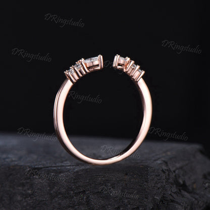 Moissanite Cuff Band|14K Solid Gold Open Stacking Band|Dainty Open Stacking Wedding Band Women|Vintage Pattern Curved Matching Wedding Band