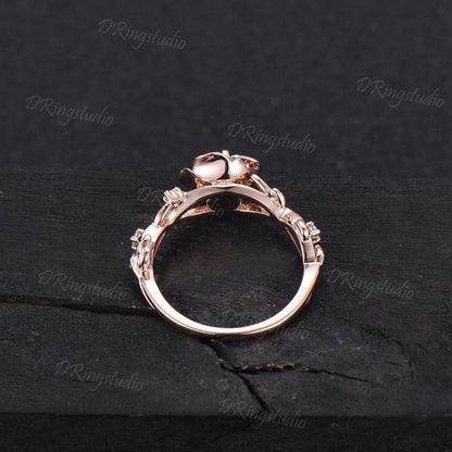 5mm(0.5CTW) Nature Inspired Natural Royal Burnt Blue Sapphire Ring 10K Yellow Gold Twig Leaf Rose Flower Sapphire Nature Engagement Rings