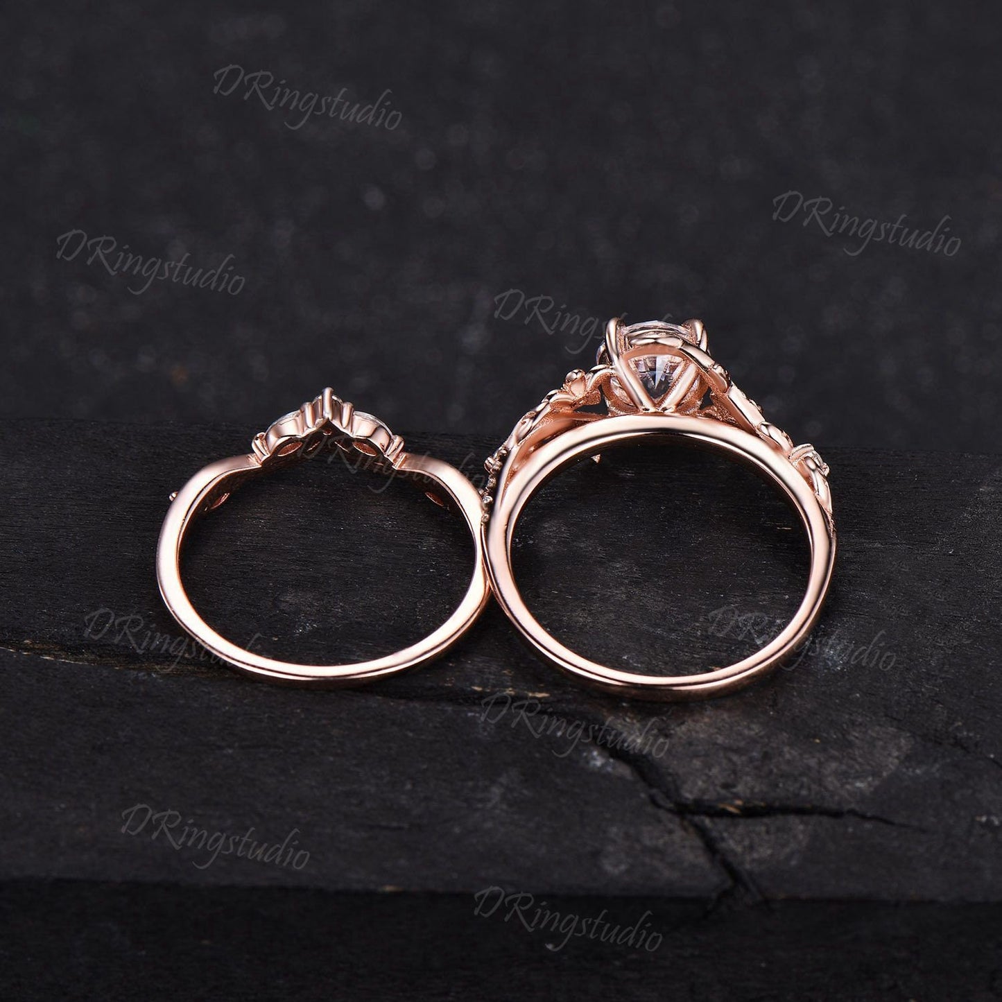 1 Carat Round Lab Grown Diamond Ring 14k Rose Gold Flower Engagement Ring Set IGI Certified Diamond Wedding Ring Nature Entangled Vines Ring