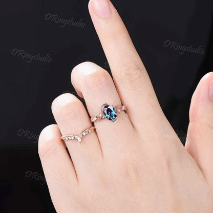 Dainty Snake Ring 1.5ct Oval Color-Change Alexandrite Ring Set Serpent Alexandrite Moissanite Wedding Ring June Birthstone Jewelry Men Gifts