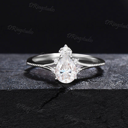 0.8ct Pear VS1 Lab Grown Diamond Ring Set Crescent Triple Moon Real Diamond Wedding Ring Diamond IGI Certificate Ring Proposal Gifts For Her