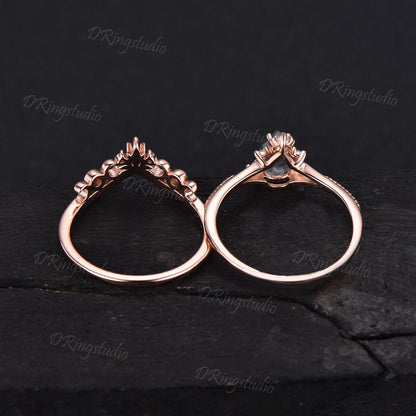 0.8ct Pear VS1 Lab Grown Diamond Ring Set Crescent Triple Moon Real Diamond Wedding Ring Diamond IGI Certificate Ring Proposal Gifts For Her