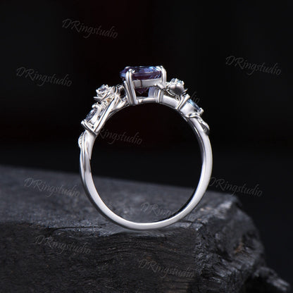 Nature Inspired Color-Change Alexandrite Engagement Ring Entangled Vine Pear Alexandrite Ring Floral Wedding Ring June Birthstone Women Gift