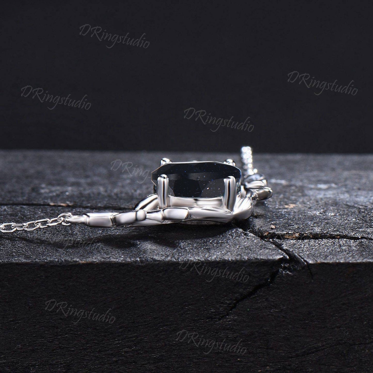 Pear Blue Sandstone Necklace Nature Inspired Branch Leaf Emerald Pendant 14k/18k White Gold Blue Goldstone Moss Agate Necklace Wedding Gift