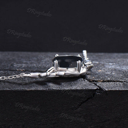 Pear Blue Sandstone Necklace Nature Inspired Branch Leaf Emerald Pendant 14k/18k White Gold Blue Goldstone Moss Agate Necklace Wedding Gift