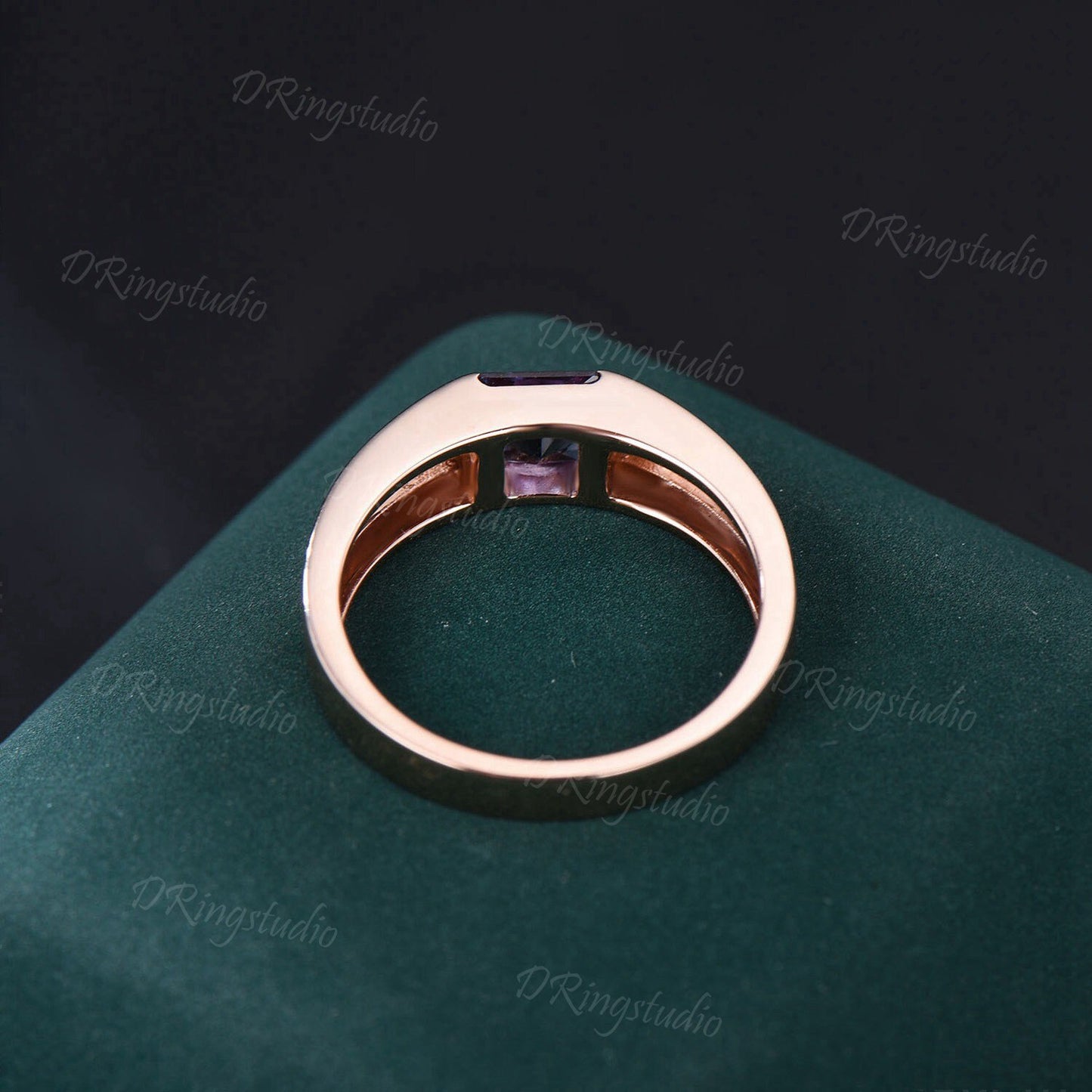 Tension Set Alexandrite Ring 5mm Round Alexandrite Engagement Ring Solid Gold Flush Diamond Wedding Band June Birthstone Unique Promise Gift