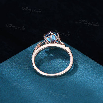 Branch Pear Cut Alexandrite Engagement Ring Nature Inspired Leaf Flower Wedding Ring 14k Rose Gold Celtic Knot Emerald Ring Anniversary Gift