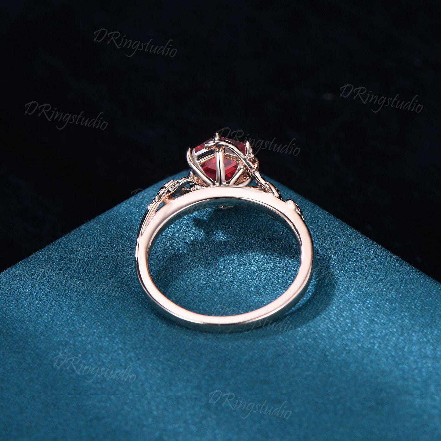 Twist Leaf Ruby Engagement Ring Nature Inspired 1ct Hexagon Cut Ruby Ring Art Deco Celtic Knot Wedding Ring July Birthstone Anniversary Gift