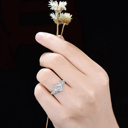 White Gold Butterfly Ring Princess Cut Moissanite Engagement Ring Half Eternity Moissanite Wedding Ring Infinity Love Promise Ring for Her