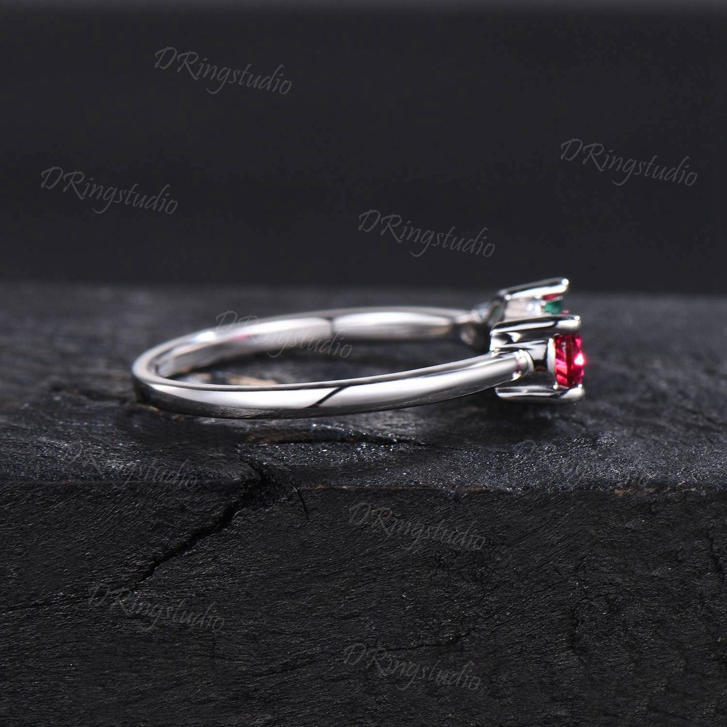 Rose Flower Ruby Engagement Ring Vintage Teardrop Red Ruby Ring Unique Marquise Emerald July Birthstone Minimalist Wedding Ring Promise Gift