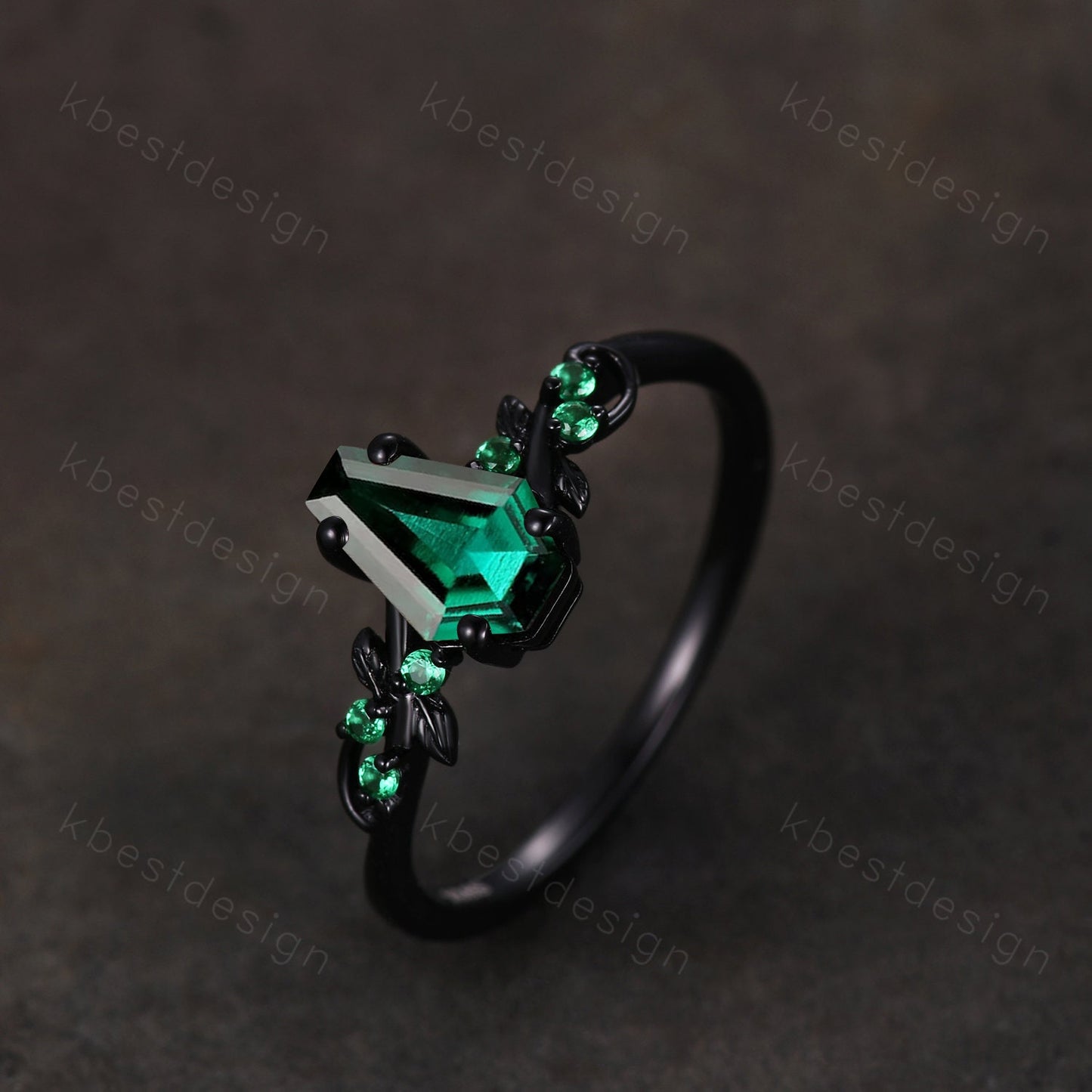 Vintage coffin green emerald engagement ring black gold twig leaf emerald wedding ring nature inspired ring art deco bridal promise ring