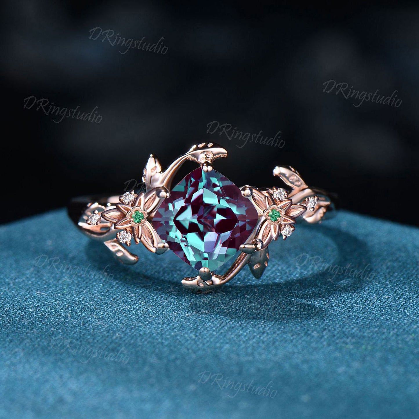 Branch Pear Cut Alexandrite Engagement Ring Nature Inspired Leaf Flower Wedding Ring 14k Rose Gold Celtic Knot Emerald Ring Anniversary Gift