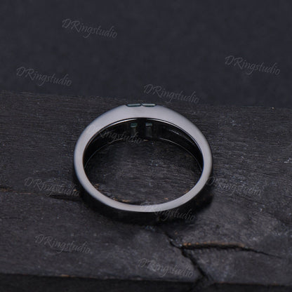 Black Gold Mens Engagement Band Vintage Baguette Cut Moss Agate Wedding Band Flush Diamond Ring 4mm Mens Promise Band Anniversary Men Gift
