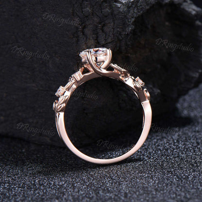 Branch Leaf Moissanite Engagement Ring 1CT Round Lab Grown Diamond Ring Rose Gold Vine Ring IGI Certified Diamond Wedding Ring Proposal Gift