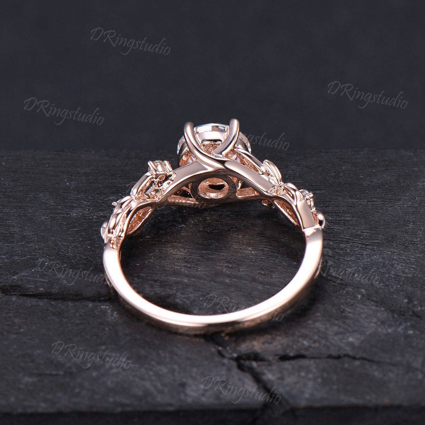 Branch Leaf Moissanite Engagement Ring 1CT Round Lab Grown Diamond Ring Rose Gold Vine Ring IGI Certified Diamond Wedding Ring Proposal Gift