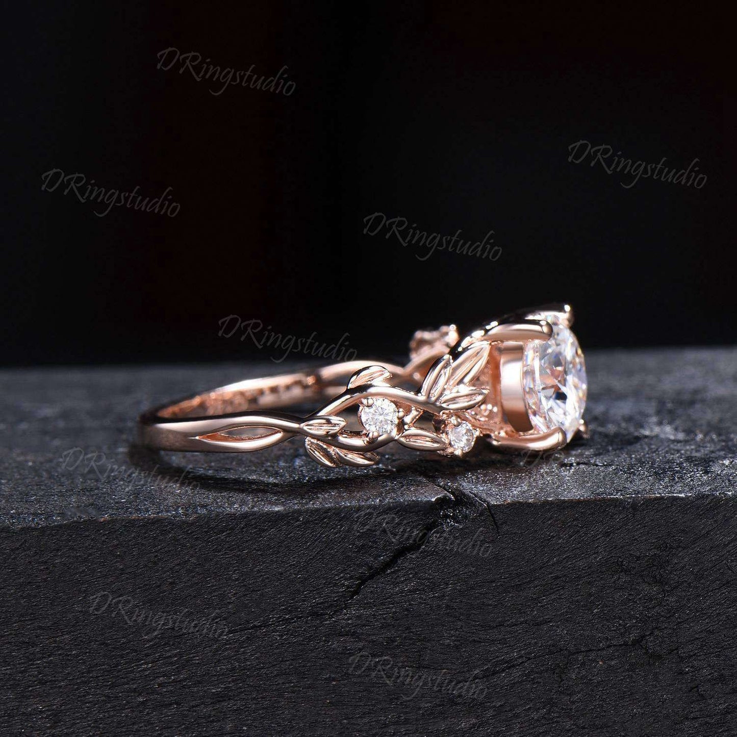 Branch Leaf Moissanite Engagement Ring 1CT Round Lab Grown Diamond Ring Rose Gold Vine Ring IGI Certified Diamond Wedding Ring Proposal Gift