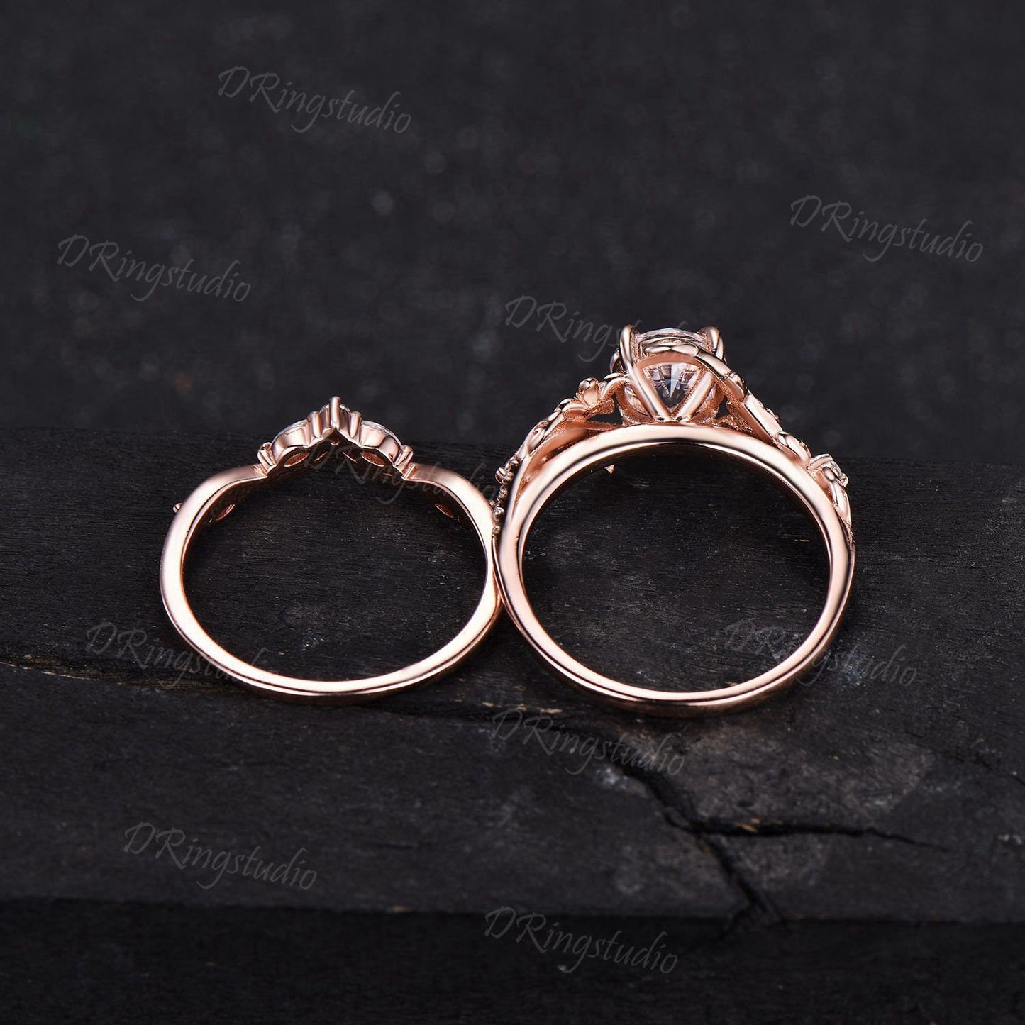 Nature Inspired Pear Shaped Moissanite Engagement Ring Leaf Flower Promise Bridal Ring Set Rose Gold Floral Wedding Ring Proposal Women Gift