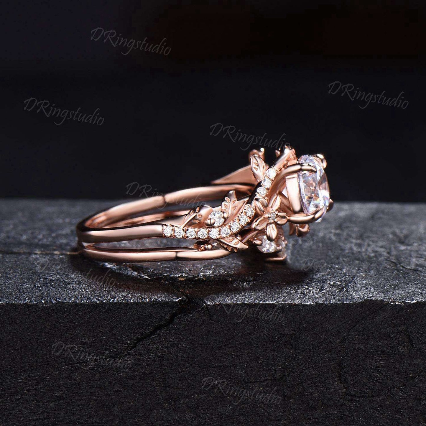 Nature Inspired Pear Shaped Moissanite Engagement Ring Leaf Flower Promise Bridal Ring Set Rose Gold Floral Wedding Ring Proposal Women Gift