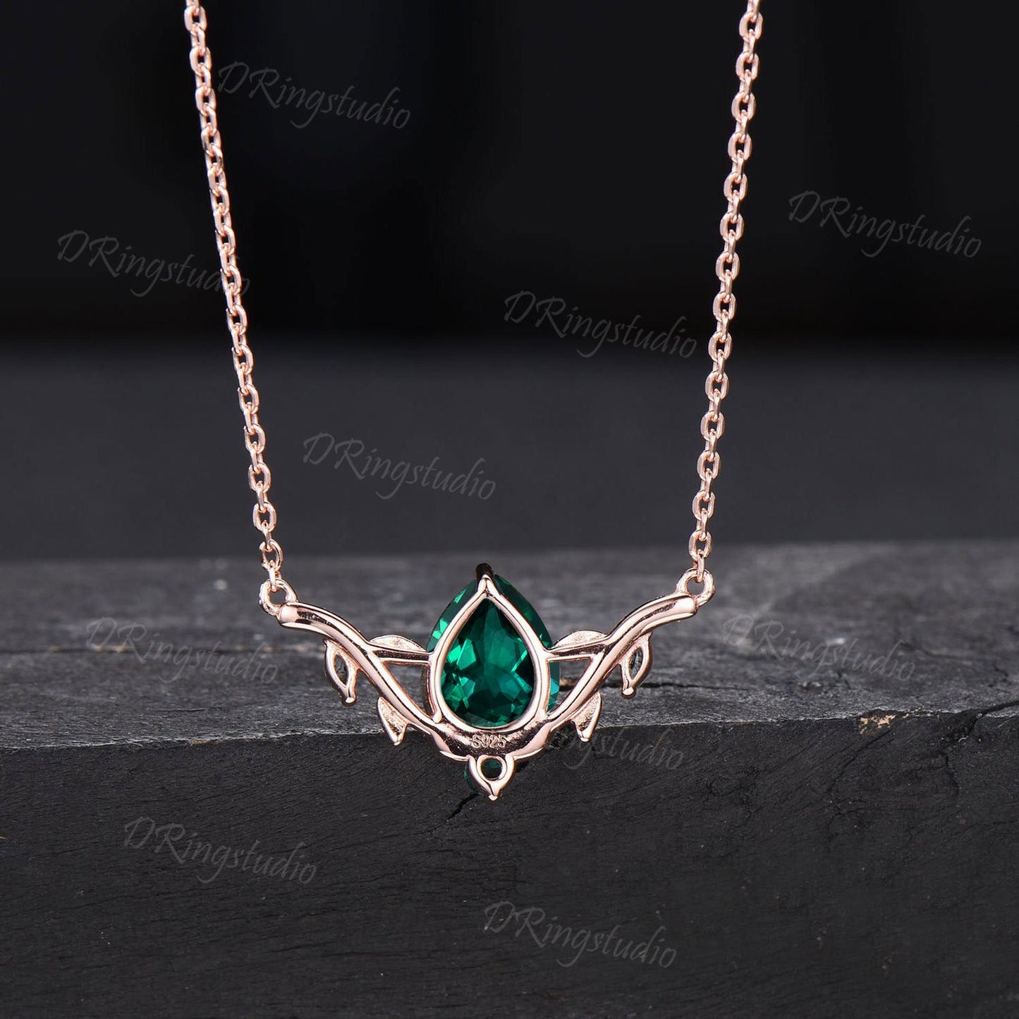 Pear Shaped Green Emerald Necklace White Gold Twig Leaf Vine Necklace Boho Green Gemstone Pendant Marquise Moss Agate Necklace Proposal Gift