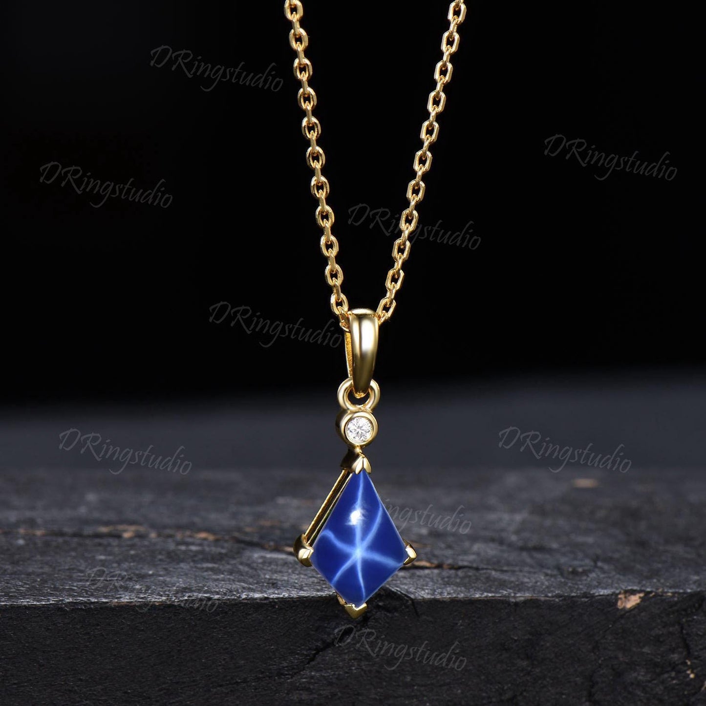 Unique Kite Cut Starry Star Sapphire Necklace Sterling Silver Charm Necklace Lindy Star Blue Bridal Necklace Jewelry Birthday Gift for Women