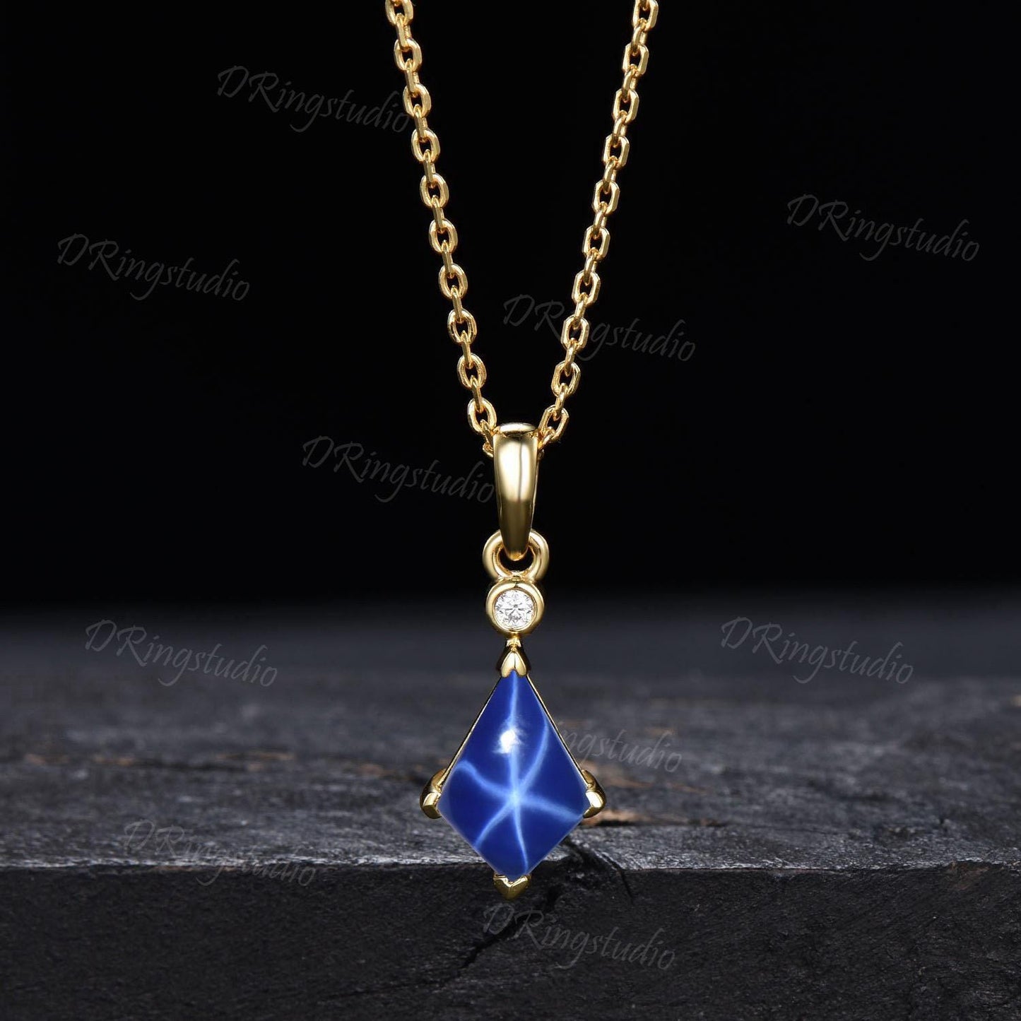 Unique Kite Cut Starry Star Sapphire Necklace Sterling Silver Charm Necklace Lindy Star Blue Bridal Necklace Jewelry Birthday Gift for Women