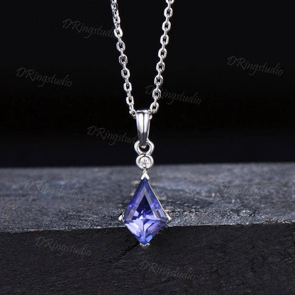 14k White Gold Natural Tanzanite Necklace Kite Cut Tanzanite Minimalist Pendant December Birthstone Pendant Necklace Birthday Proposal Gift