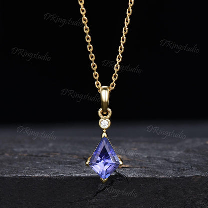 14k White Gold Natural Tanzanite Necklace Kite Cut Tanzanite Minimalist Pendant December Birthstone Pendant Necklace Birthday Proposal Gift