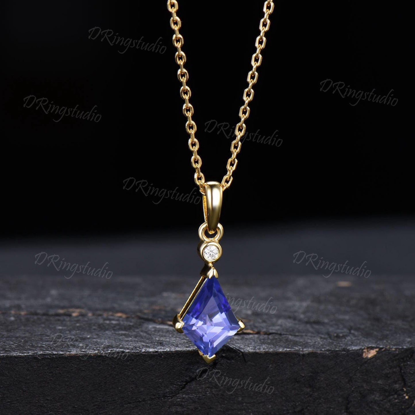 14k White Gold Natural Tanzanite Necklace Kite Cut Tanzanite Minimalist Pendant December Birthstone Pendant Necklace Birthday Proposal Gift