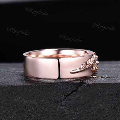 6mm Rose Gold Mens Wedding Band 3mm Hexagon Cut Alexandrite Engagement Band Nature Inspired Vine Leaf Wedding Band For Men Anniversary Gift