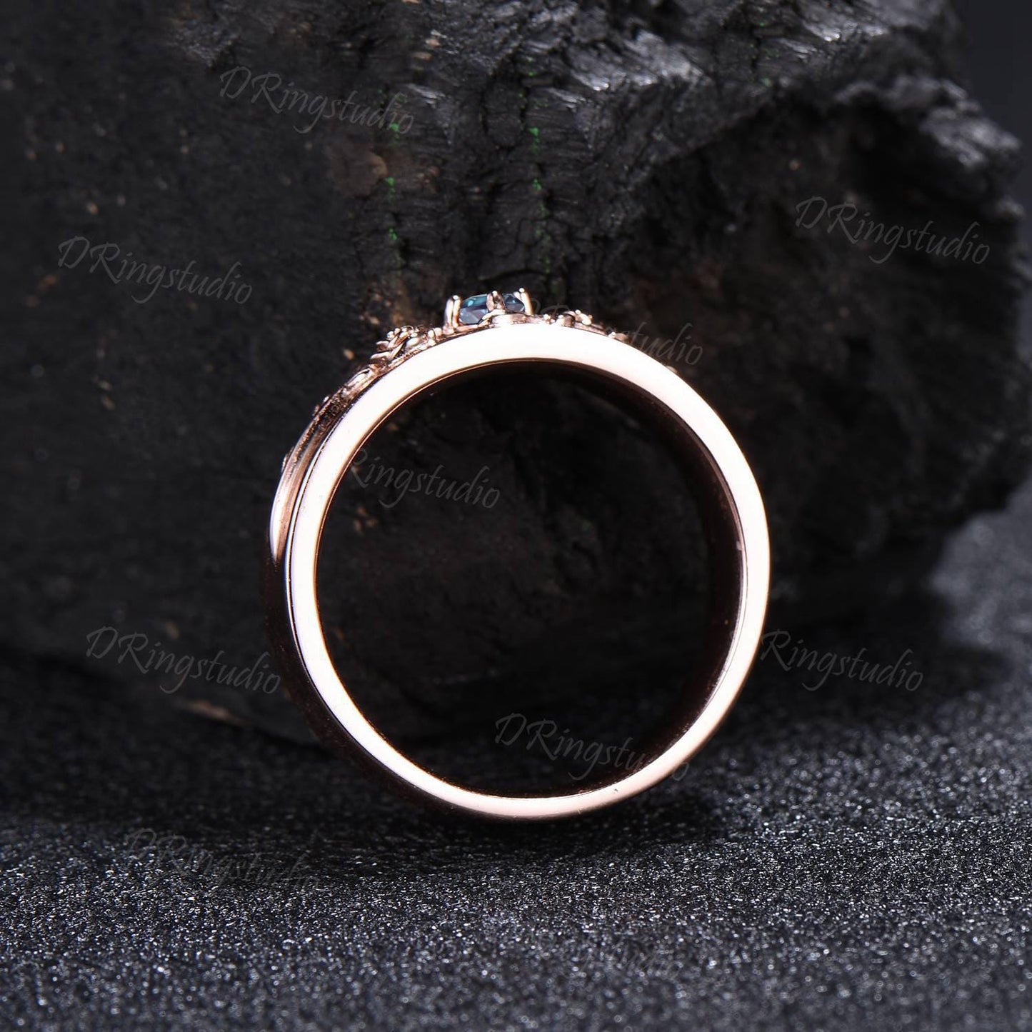 Leaf Branch Round Alexandrite Wedding Band 14K Rose Gold Floral Wedding Ring 6mm Wedding Band Nature Inspired Engagement Ring Proposal Gift