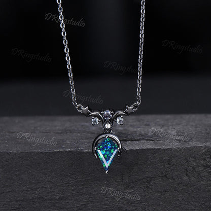 Crescent Moon Star Necklace Kite Galaxy Black Opal Pendant Necklace Gothic Black Gold Charm Pendant Gold Celestial Necklace Anniversary Gift