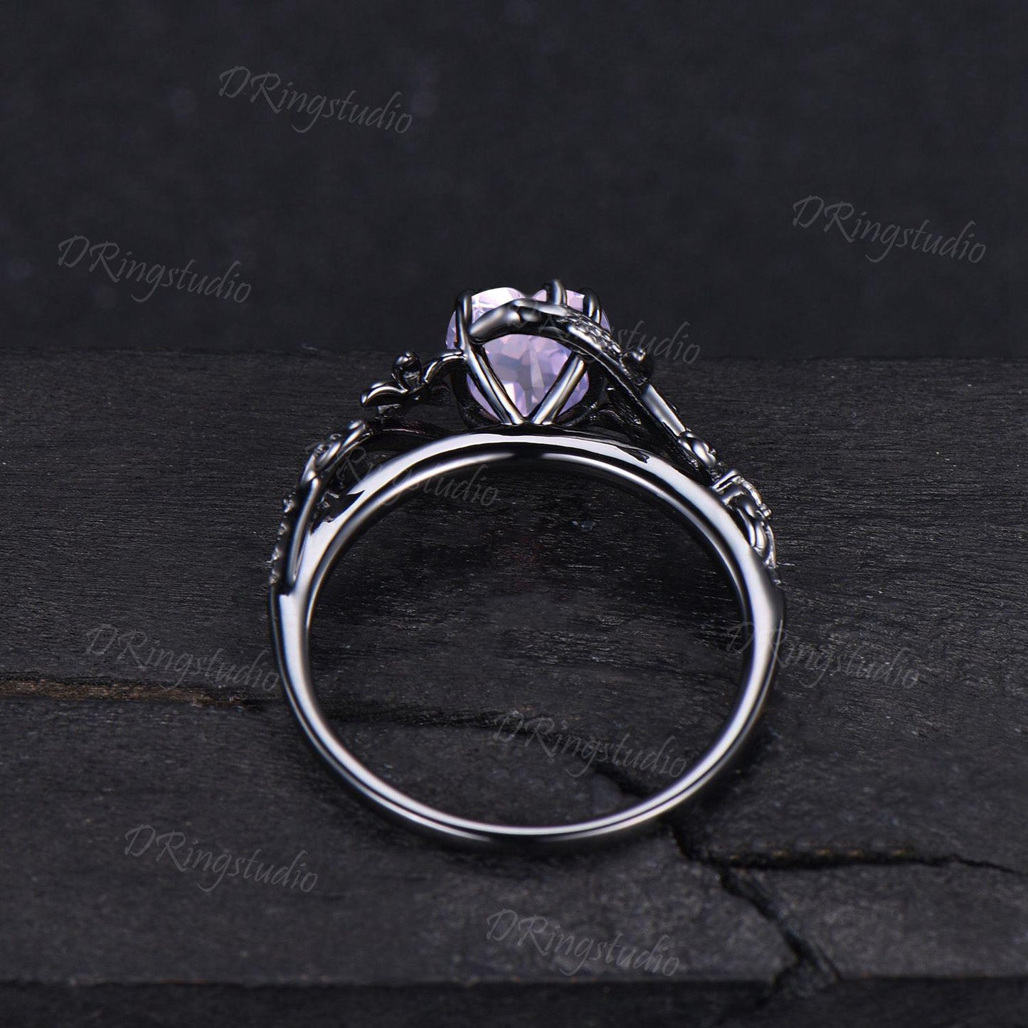 Heart Cut Natural Lavender Amethyst Wedding Ring Goth Black Gold Snake Engagement Ring Serpent Ring Cluster Diamond Promise Ring Women Gift