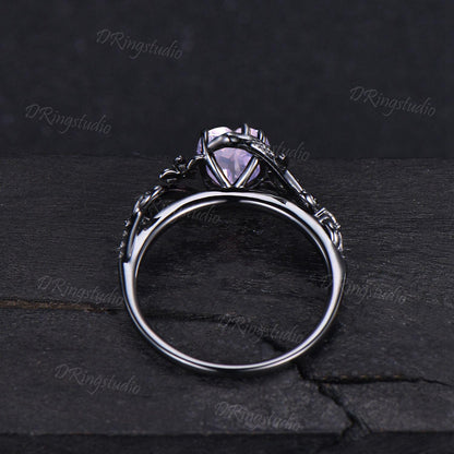 Heart Cut Natural Lavender Amethyst Wedding Ring Goth Black Gold Snake Engagement Ring Serpent Ring Cluster Diamond Promise Ring Women Gift