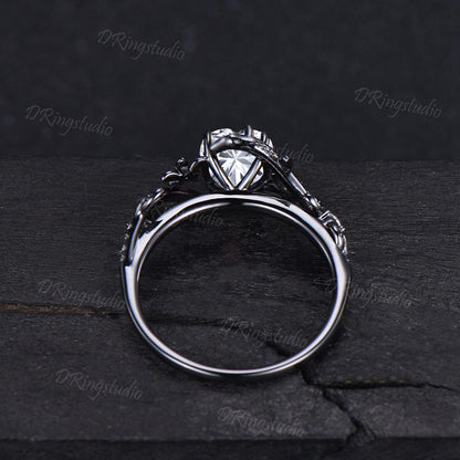 1CT Heart Cut Moissanite Engagement Ring Black Gold Double Snake Ring Cluster Moissanite Diamond Ring Black Flower Wedding Ring Women Gift