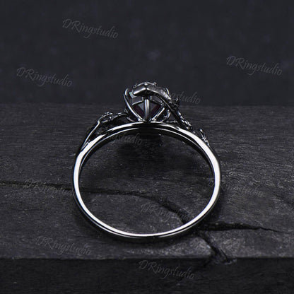 Black Gold Snake Ring Hexagon Cut Alexandrite Engagement Ring Gothic Black Twig Leaf Serpent Wedding Ring June Birthstone Ring Proposal Gift