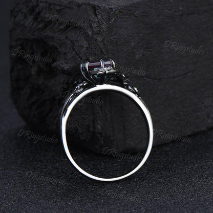Black Gold Snake Ring Hexagon Cut Alexandrite Engagement Ring Gothic Black Twig Leaf Serpent Wedding Ring June Birthstone Ring Proposal Gift