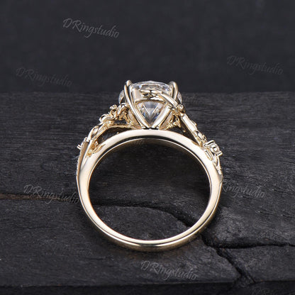 2.5CT Round Cut Moissanite Engagement Ring 14k Solid Gold Floral Wedding Ring Women Gift