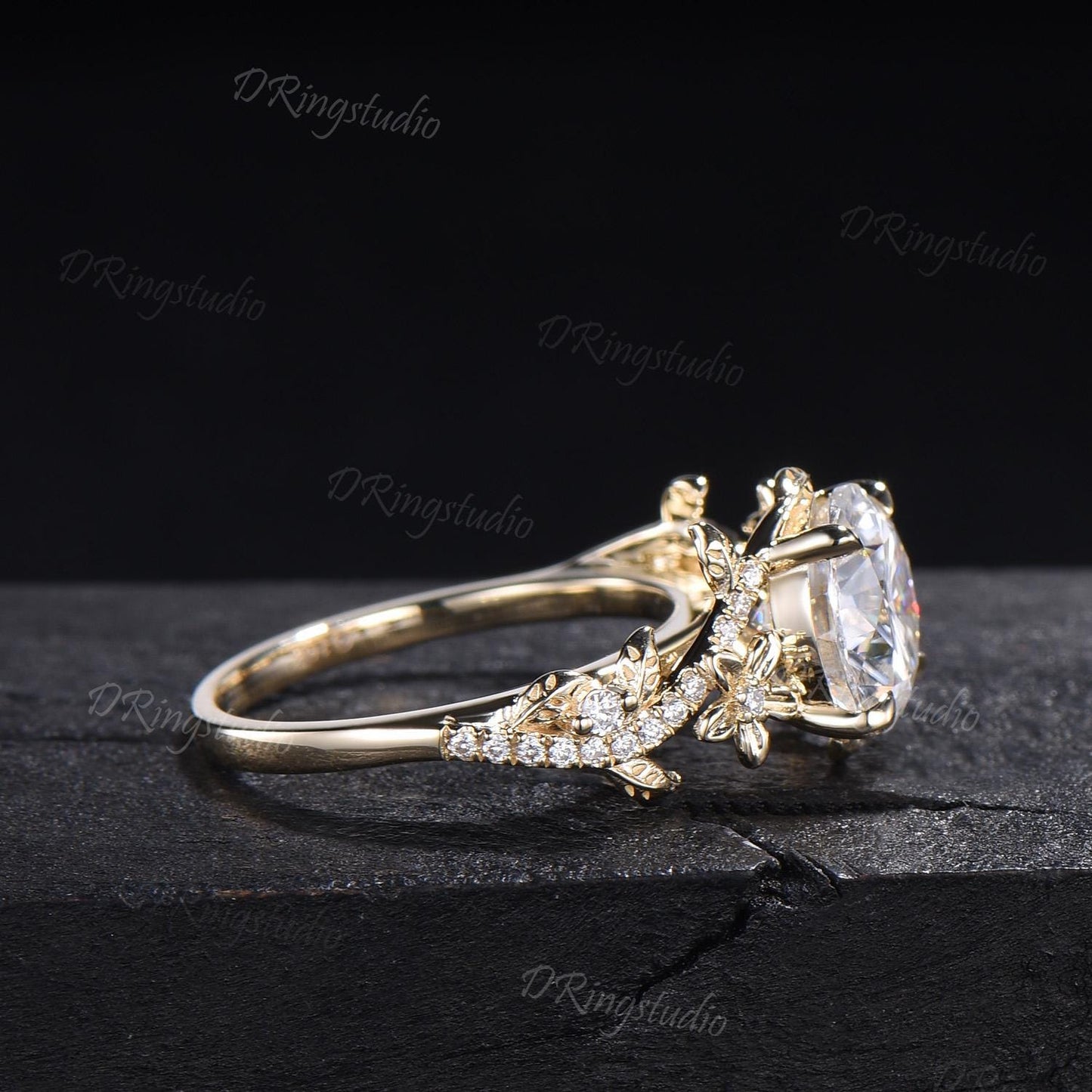2.5CT Round Cut Moissanite Engagement Ring 14k Solid Gold Floral Wedding Ring Women Gift