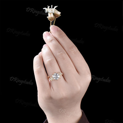 2.5CT Round Cut Moissanite Engagement Ring 14k Solid Gold Floral Wedding Ring Women Gift