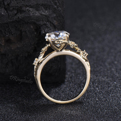 2.5CT Round Cut Lab Diamond Engagement Ring 14k Rose Gold Floral Promise Wedding Ring Leaf Branch IGI Certified Diamond Ring Promise Gift