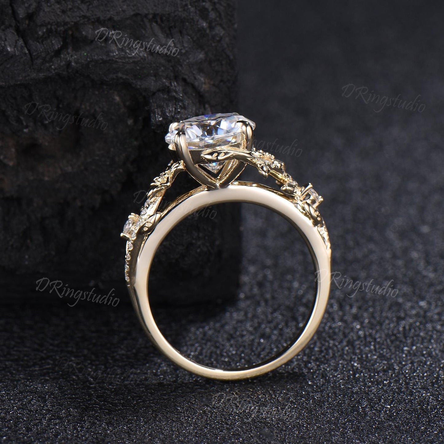 2.5CT Round Cut Moissanite Engagement Ring 14k Solid Gold Floral Wedding Ring Women Gift